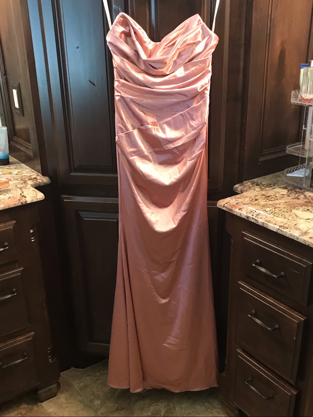 Strapless Rose Gold Evening Gown - Elegant Draped Bodice